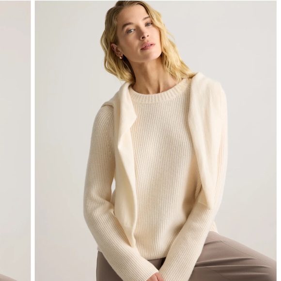 Quince Mongolian Cashmere Fisherman Crewneck Sweater Soft Ivory - Picture 6 of 13